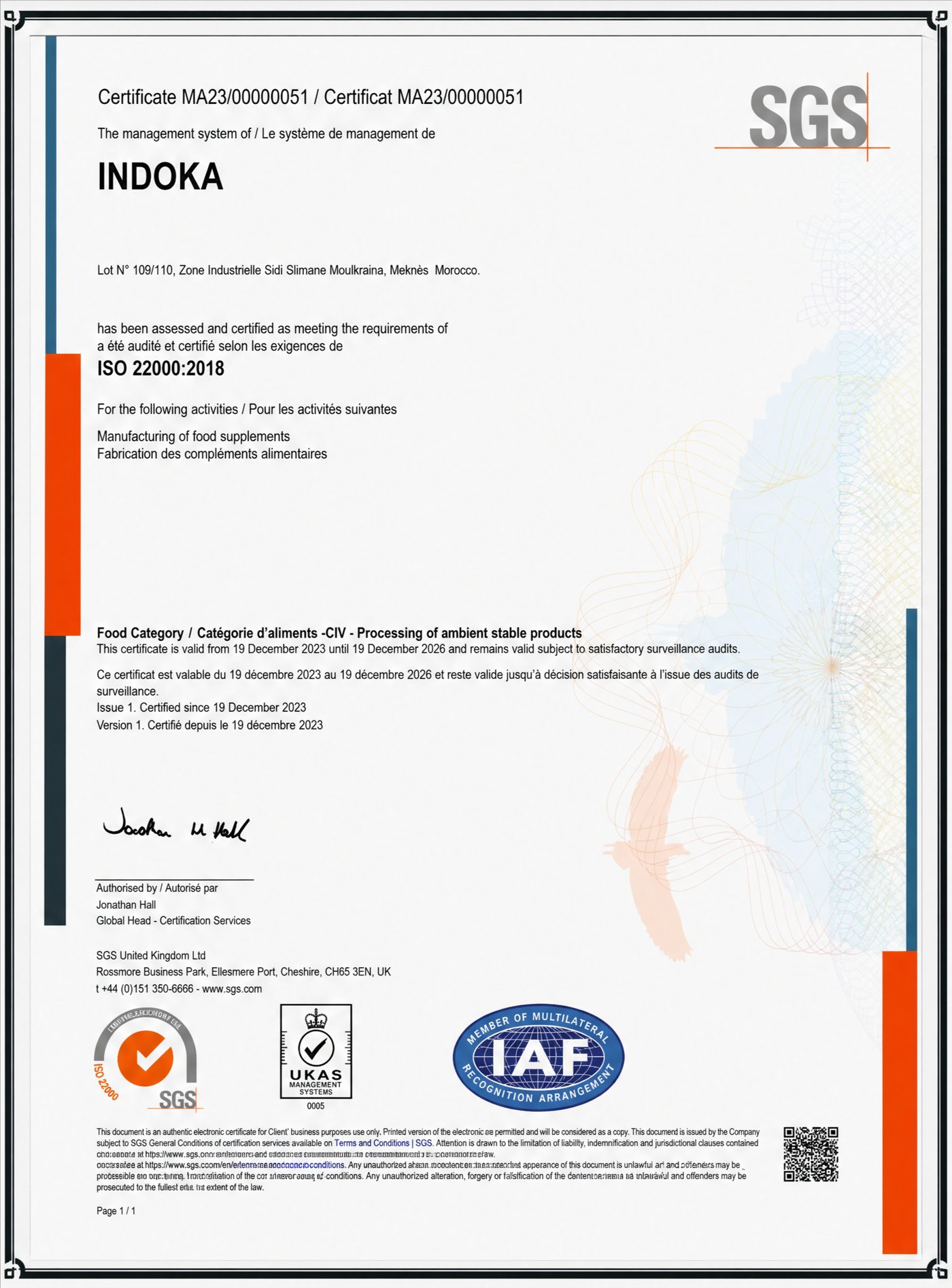 ISO 22000 · Sécurité alimentaire (SGS)